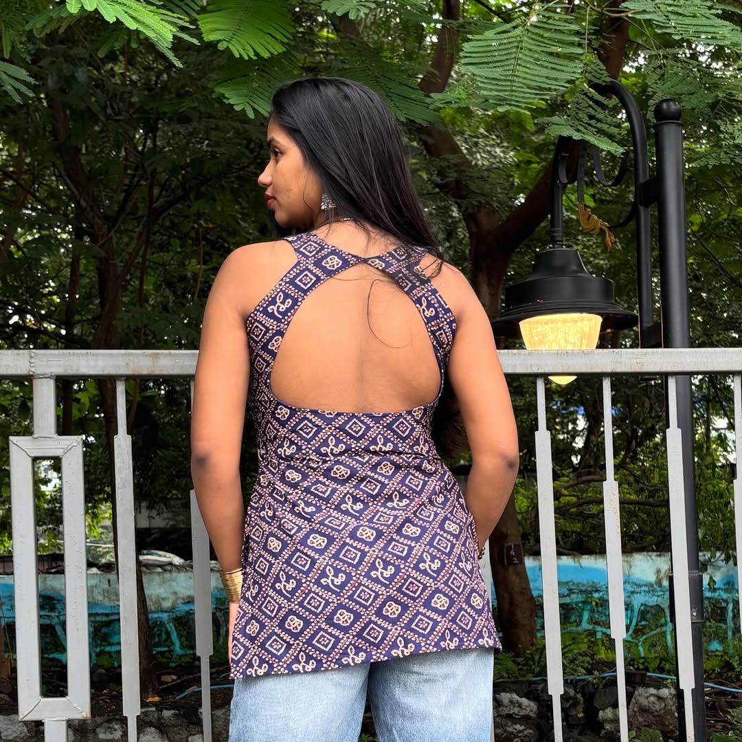 Indigo Mirage Cross-Back Kurti