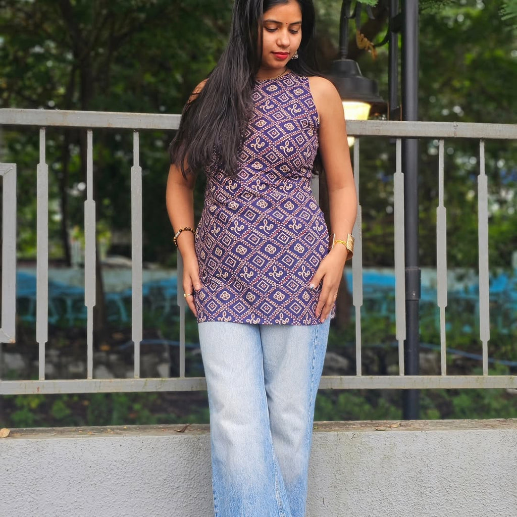Indigo Mirage Cross-Back Kurti
