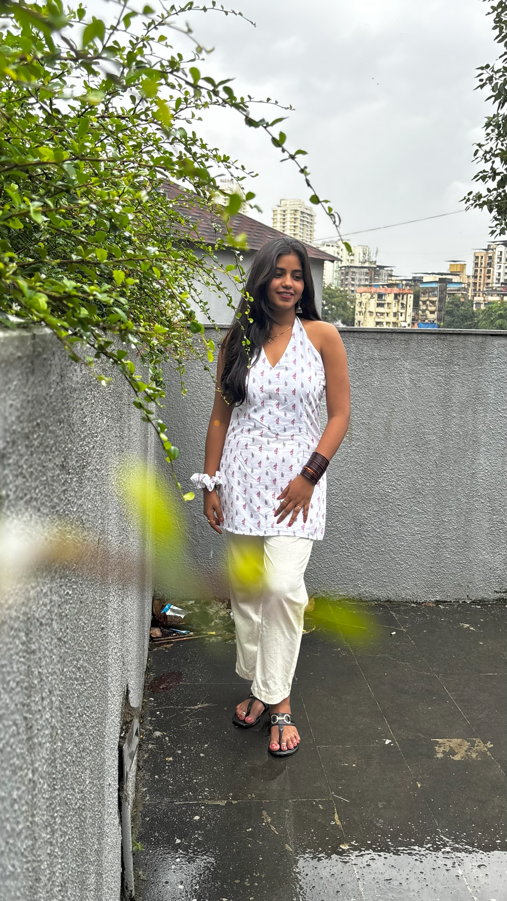 Shveta Lace-Back Halter KurtI